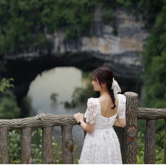 Self Portrait White Guipure Floral Lace Midi Dress - Picture 4 of 16